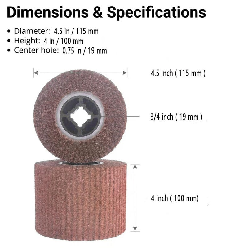 JUNLIXN 4.5" x 4" Non Woven Abrasive Drawing Drum, 3/4" Quad Keyway Burnishing Wheel for Hand held Polishing Machine 80 Grit Sanding Drum Surface Conditioning Tool (Pack of 2) - Image 2